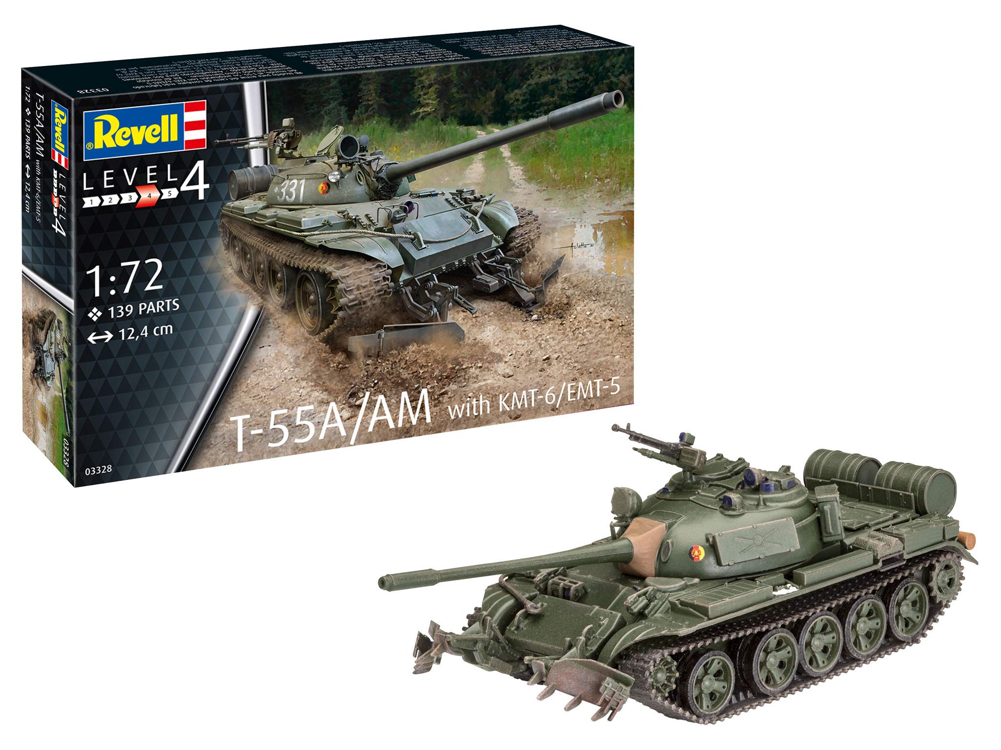 Revell 03328 T-55A/AM with KMT-6/EMT-5 1:72 Scale Unbuilt/Unpainted Plastic Model Kit