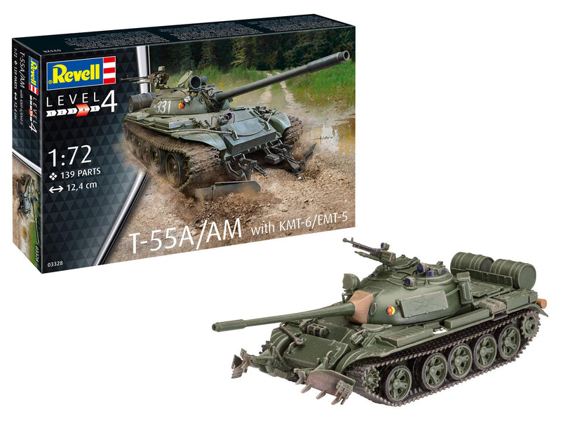 Revell 03328 T-55A/AM with KMT-6/EMT-5 1:72 Scale Unbuilt/Unpainted Plastic Model Kit