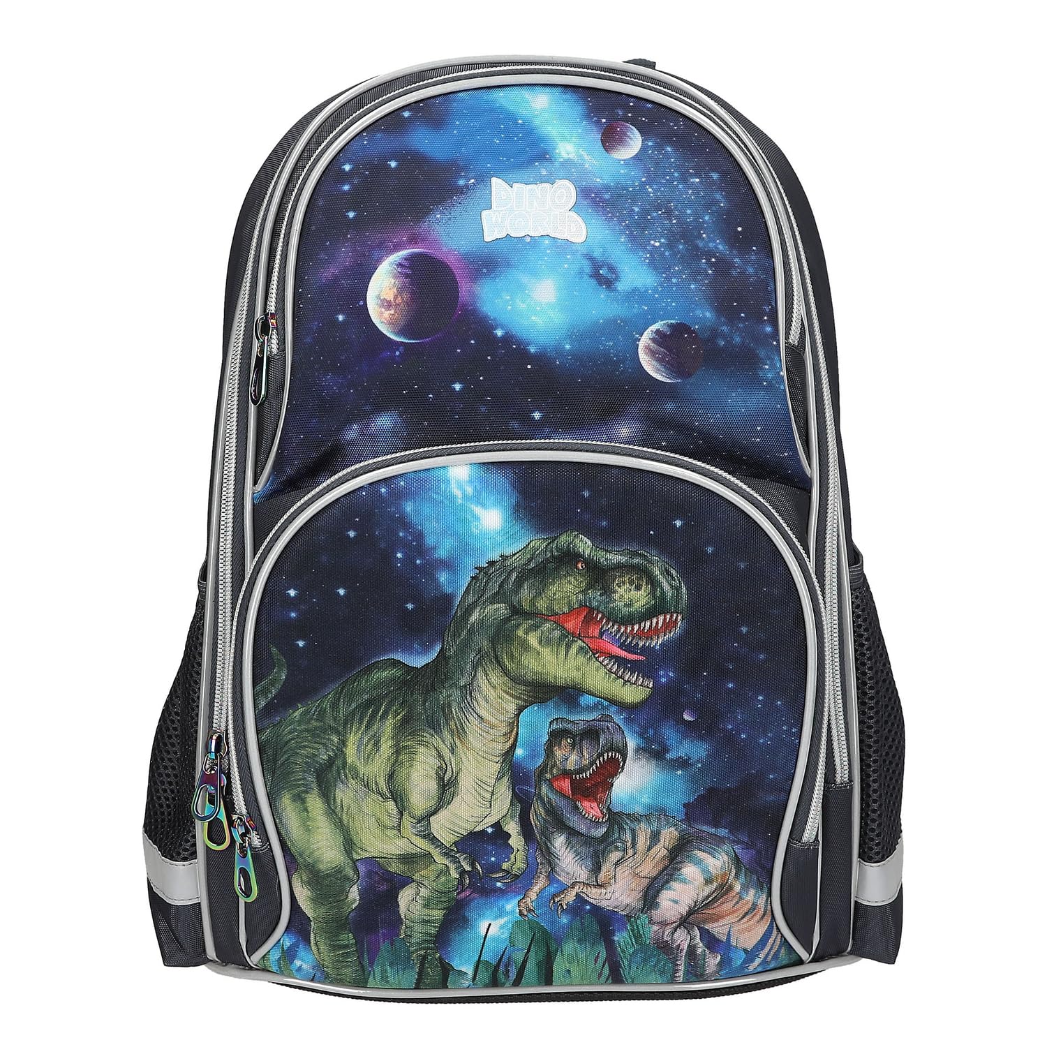 Depesche 13132 Dino World Galaxy School Backpack in Dark Blue with Dinosaur Motif, Planets and Stars, School Bag with Adjustable Straps