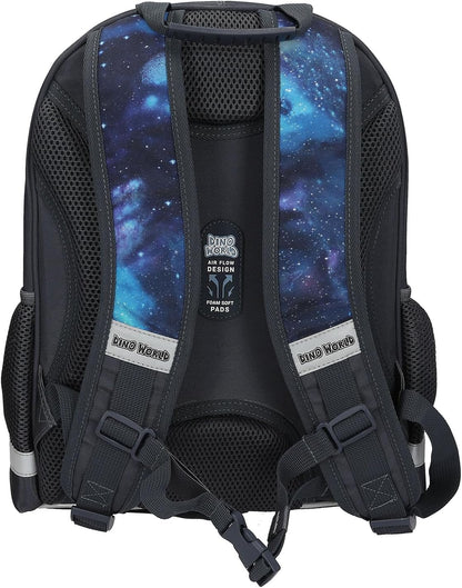 Depesche 13132 Dino World Galaxy School Backpack in Dark Blue with Dinosaur Motif, Planets and Stars, School Bag with Adjustable Straps