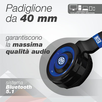 Inter - Cuffie Senza Filo Cuffie Wireless Over-Ear, Cuffie Bluetooth Senza Fili Pieghevoli, Cuffie con Microfono Incorporato, HiFi Stereo, Micro SD Slot, FM Radio per iPhone/Android/Viaggio/PC