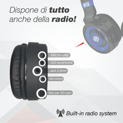 Inter - Cuffie Senza Filo Cuffie Wireless Over-Ear, Cuffie Bluetooth Senza Fili Pieghevoli, Cuffie con Microfono Incorporato, HiFi Stereo, Micro SD Slot, FM Radio per iPhone/Android/Viaggio/PC