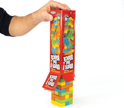 Outset Media Obey The Block - Traditional Wooden Tumbling Tower Block Game, Family Fun for Kids and Adults, Classic Children's Stacking Game that Promotes Speed, Reaction and Tactics