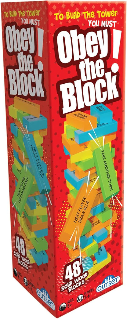 Outset Media Obey The Block - Traditional Wooden Tumbling Tower Block Game, Family Fun for Kids and Adults, Classic Children's Stacking Game that Promotes Speed, Reaction and Tactics
