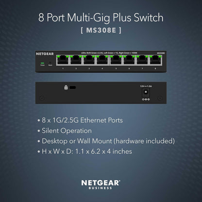NETGEAR 8 Port 2.5GB Switch MS308E, Multi-Gigabit Managed Ethernet Switch, 5 x 1G and 2.5G Ports, Desktop or Wall Mount