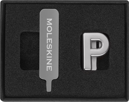Moleskine Pin for Notebook or Planner Letter P, Letter Pin, Customize The Elastic Closure, Special Customized Gift, Color Silver