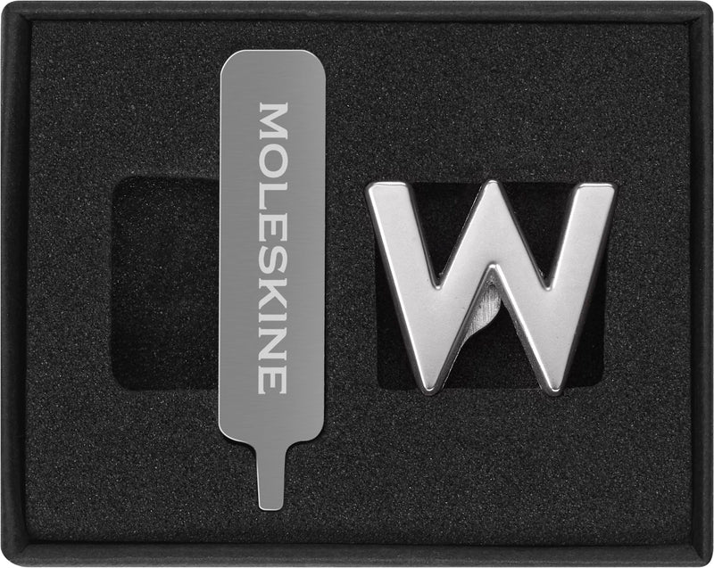 Moleskine Pin for Notebook or Planner Letter W, Letter Pin, Customize The Elastic Closure, Special Customized Gift, Color Silver