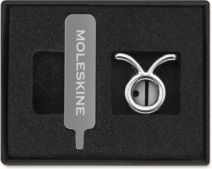 Moleskine Taurus Pin for Notebook or Diary, Zodiac Symbol Pin, Personalise Elastic Closure, Personalised Gift Ideas, Silver Colour