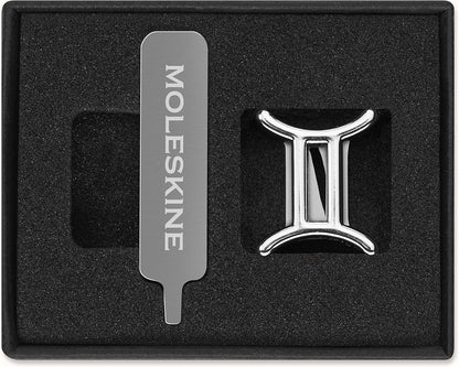 Moleskine Gemini Pin for Notebook or Diary, Zodiac Symbol Pin, Personalise Elastic Closure, Personalised Gift Ideas, Silver Colour