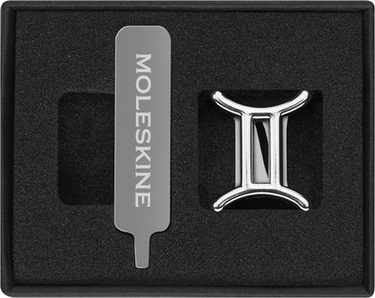 Moleskine Gemini Pin for Notebook or Diary, Zodiac Symbol Pin, Personalise Elastic Closure, Personalised Gift Ideas, Silver Colour