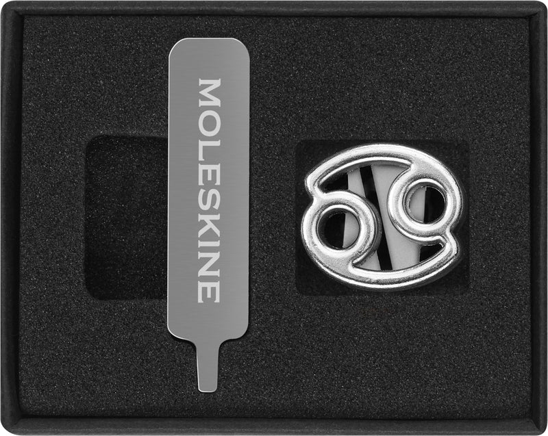 Moleskine Cancer Pin for Notebook or Diary, Zodiac Symbol Pin, Personalise Elastic Closure, Personalised Gift Ideas, Silver Colour
