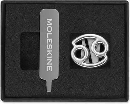Moleskine Cancer Pin for Notebook or Diary, Zodiac Symbol Pin, Personalise Elastic Closure, Personalised Gift Ideas, Silver Colour