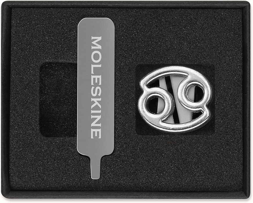 Moleskine Cancer Pin for Notebook or Diary, Zodiac Symbol Pin, Personalise Elastic Closure, Personalised Gift Ideas, Silver Colour