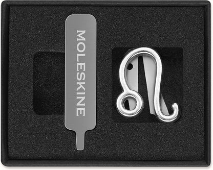 Moleskine Leo Pin for Notebook or Diary, Zodiac Symbol Pin, Personalise Elastic Closure, Personalised Gift Ideas, Silver Colour