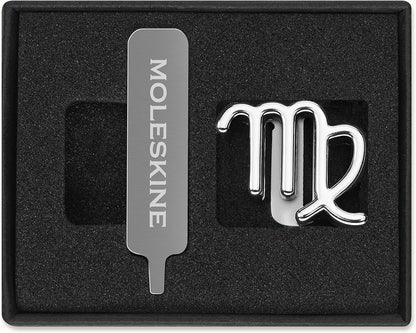 Moleskine Virgo Pin for Notebook or Diary, Zodiac Symbol Pin, Personalise Elastic Closure, Personalised Gift Ideas, Silver Colour