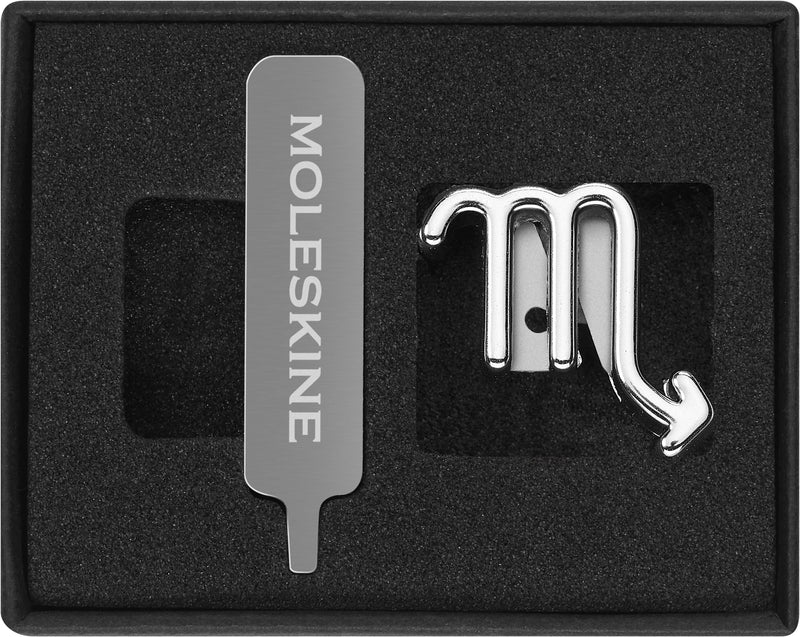 Moleskine Scorpio Pin for Notebook or Diary, Zodiac Symbol Pin, Personalise Elastic Closure, Personalised Gift Ideas, Silver Colour
