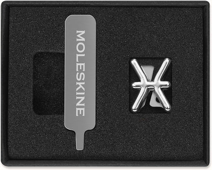 Moleskine Pisces Pin for Notebook or Diary, Zodiac Symbol Pin, Personalise Elastic Closure, Personalised Gift Ideas, Silver Colour
