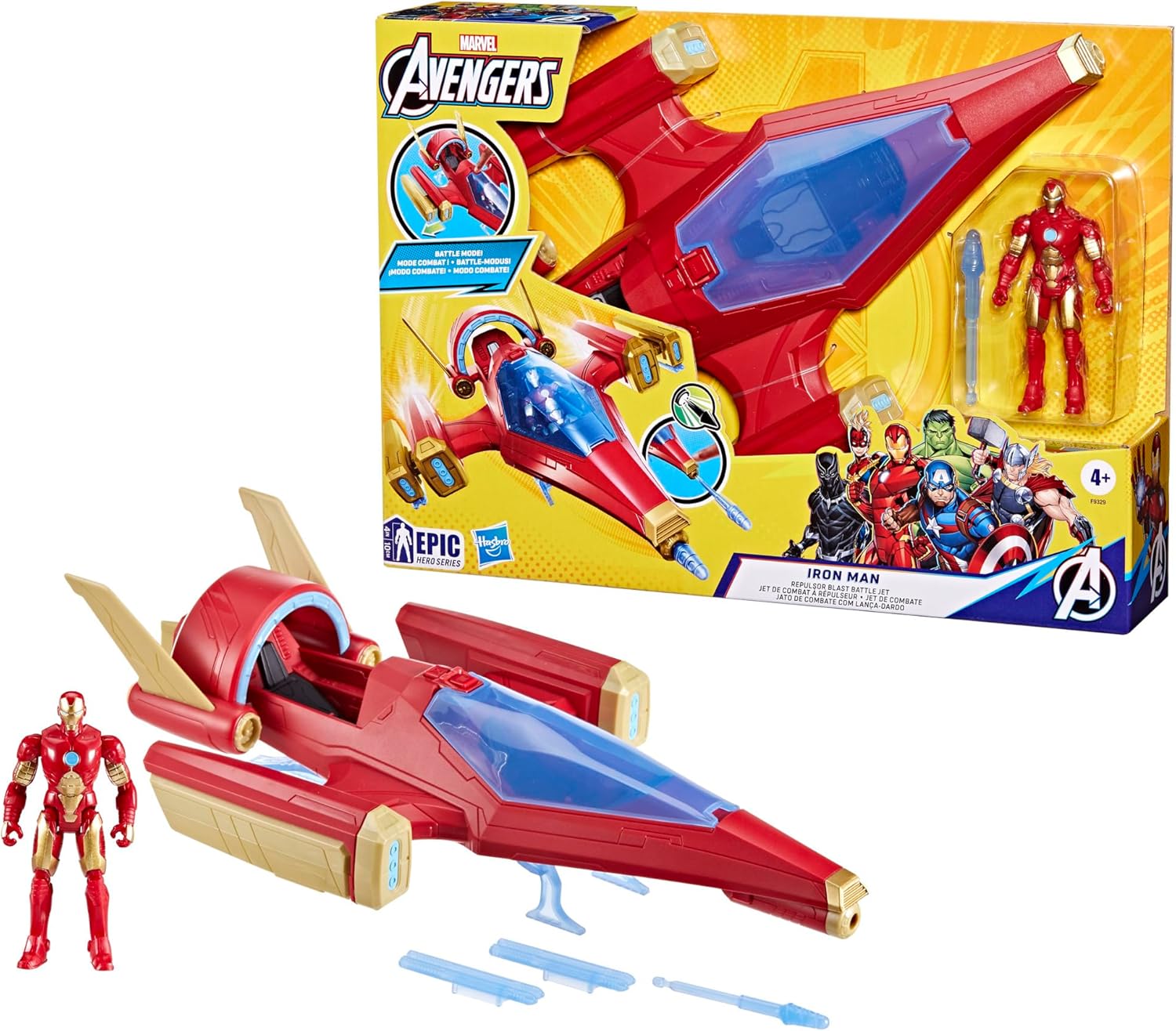 Hasbro Marvel Avengers Epic Hero Series Iron Man Repulsor Blast Battle Jet 10-cm Iron-Man Action Figure 2-Pack & Gear