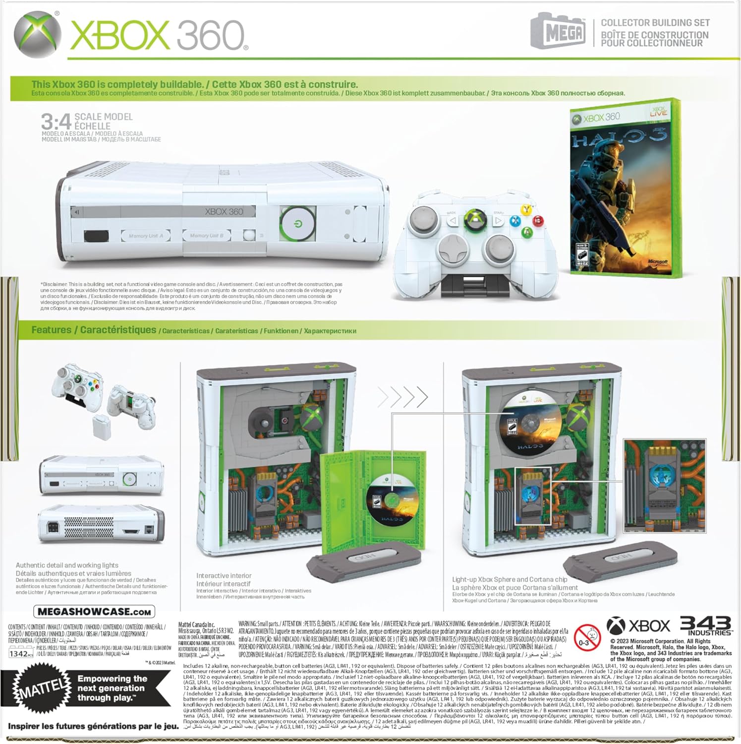 MEGA Xbox 360 Consola de bloques de construcción con réplica de videojuego HALO 3, 1309 piezas, juguete +18 años (Mattel HWW15