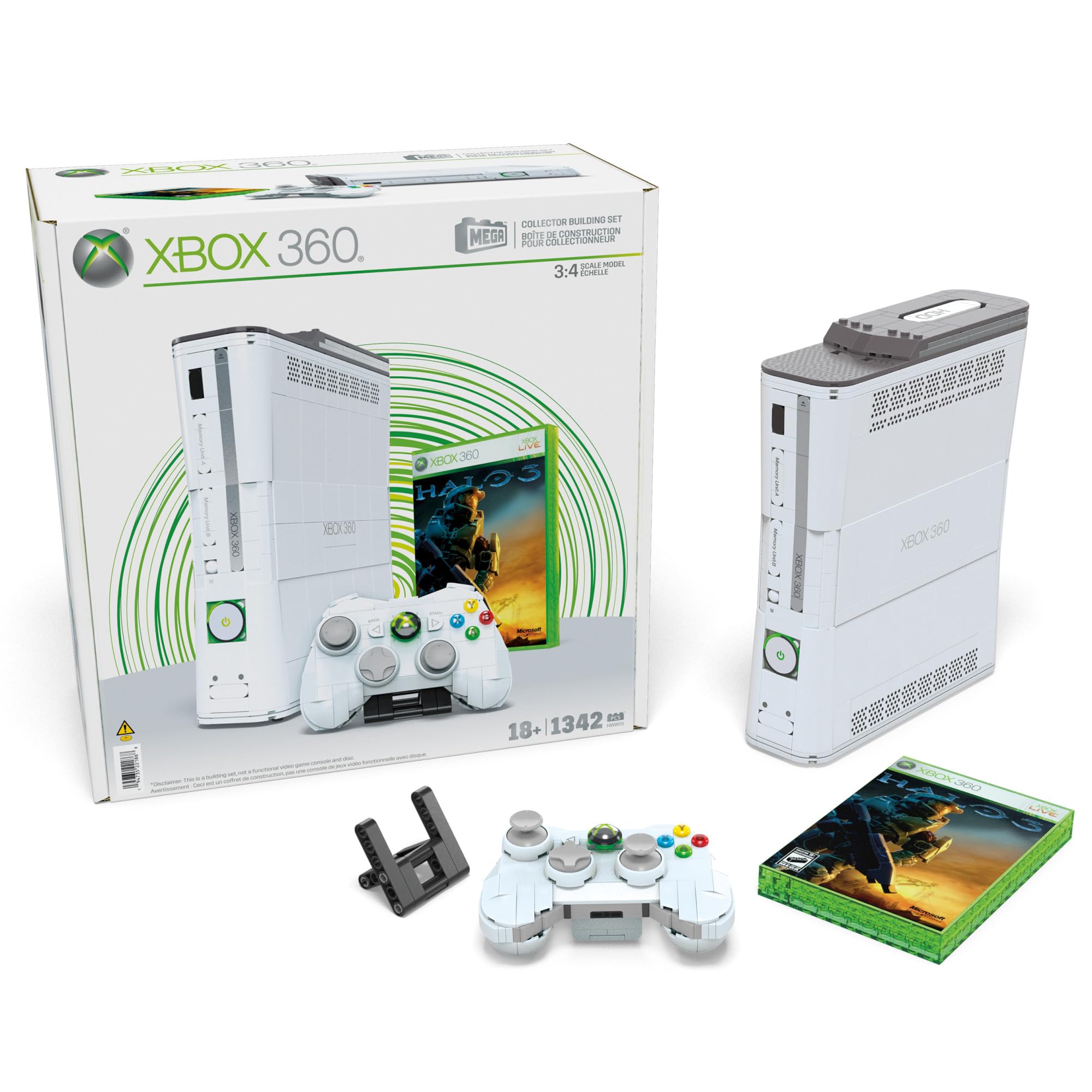 MEGA Xbox 360 Consola de bloques de construcción con réplica de videojuego HALO 3, 1309 piezas, juguete +18 años (Mattel HWW15