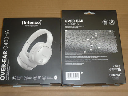 Intenso O400HA Cuffie Over-Ear – Hybrid Active Noise Cancelling, fino a 75 ore di autonomia e Bluetooth 5.3, con modalità musica, modalità trasparente e tempo di ricarica veloce, bianco