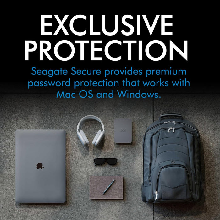 LaCie Mobile Drive Secure 5TB, Portable External Hard Drive 2.5 Inch Mac & PC Space Grey, Data Rescue Service (STLR5000400