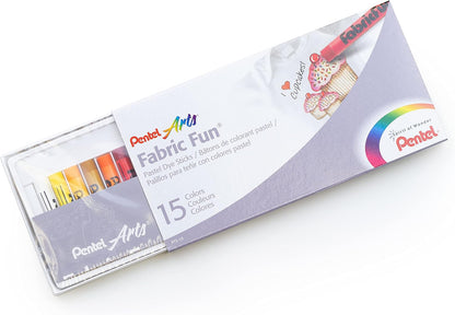 Pentel PTS15 Fabric Fun - Juego de ceras para tela (15 unidades, colores surtidos
