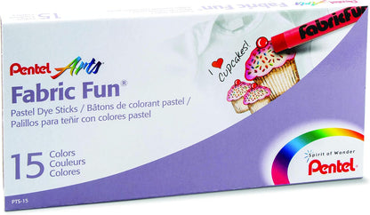 Pentel PTS15 Fabric Fun - Juego de ceras para tela (15 unidades, colores surtidos