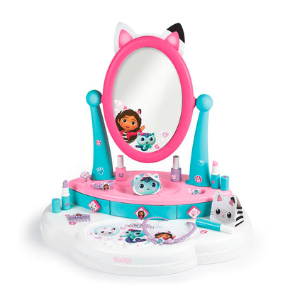 Smoby- La Casa de Muñecas de Gabby- Tocador de Sobremesa con 12 Accesorios (cosméticos no Reales), Cajones y Espejo Basculante, A Partir de 3 años (7600320253)