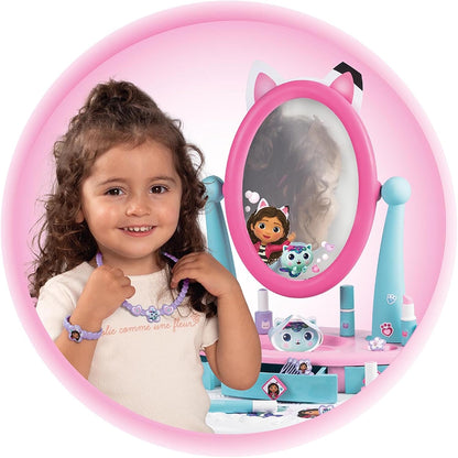 Smoby- La Casa de Muñecas de Gabby- Tocador de Sobremesa con 12 Accesorios (cosméticos no Reales), Cajones y Espejo Basculante, A Partir de 3 años (7600320253)