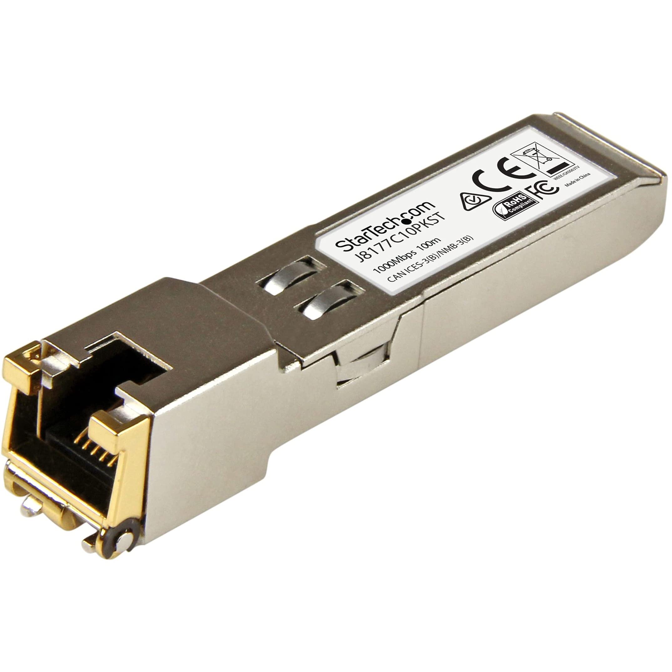 StarTech.com 10 pack HPE J8177C Compatible SFP Module - 1000BASE-T - SFP to RJ45 Cat6/Cat5e - 1GE Gigabit Ethernet SFP - RJ-45 100m - HPE 1810, 1820, 2530 (J8177C10PKST)