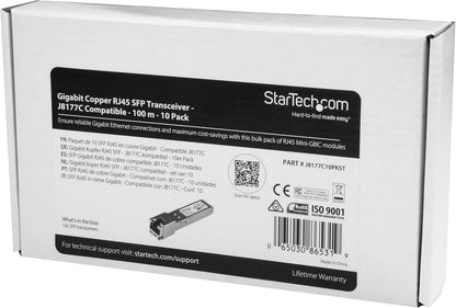 StarTech.com 10 pack HPE J8177C Compatible SFP Module - 1000BASE-T - SFP to RJ45 Cat6/Cat5e - 1GE Gigabit Ethernet SFP - RJ-45 100m - HPE 1810, 1820, 2530 (J8177C10PKST)