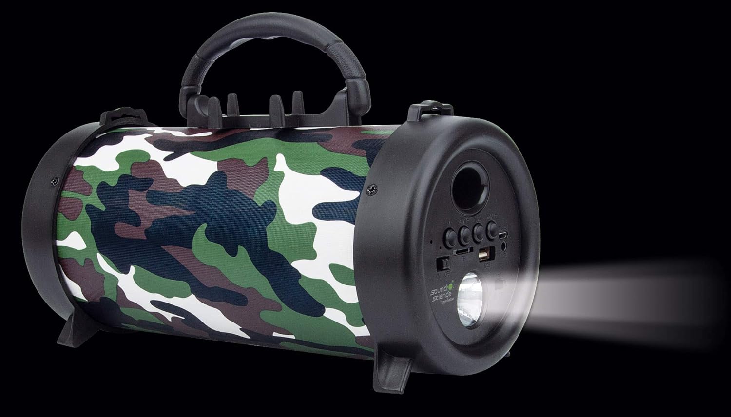 Manhattan - Products Sound Science Bluetooth Speaker with Torch - Wireless Bluetooth Speaker, Boom Box, FM, USB, Music - Military