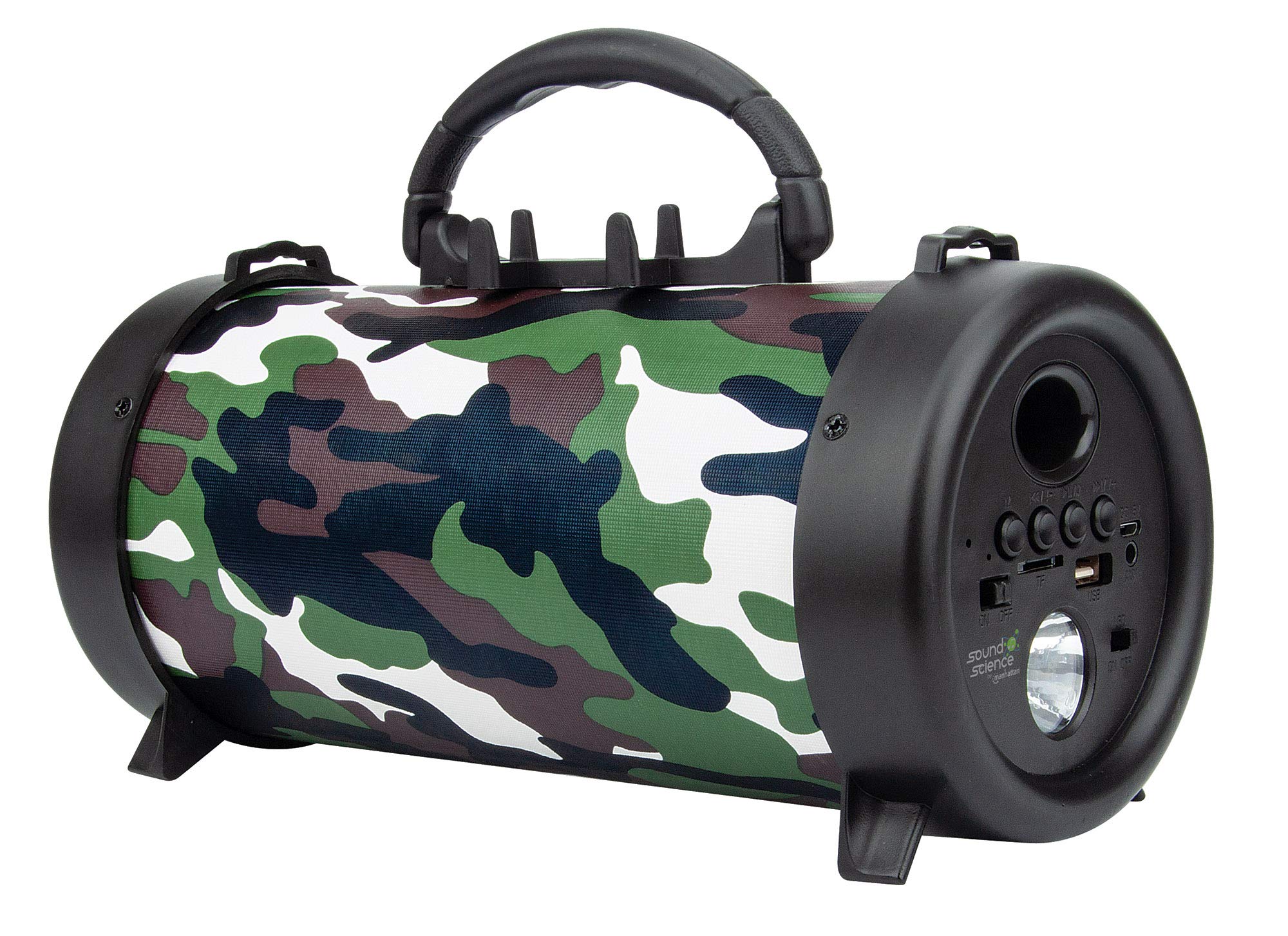 Manhattan - Products Sound Science Bluetooth Speaker with Torch - Wireless Bluetooth Speaker, Boom Box, FM, USB, Music - Military