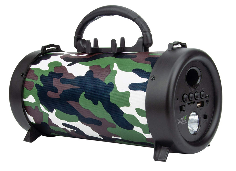 Manhattan - Products Sound Science Bluetooth Speaker with Torch - Wireless Bluetooth Speaker, Boom Box, FM, USB, Music - Military
