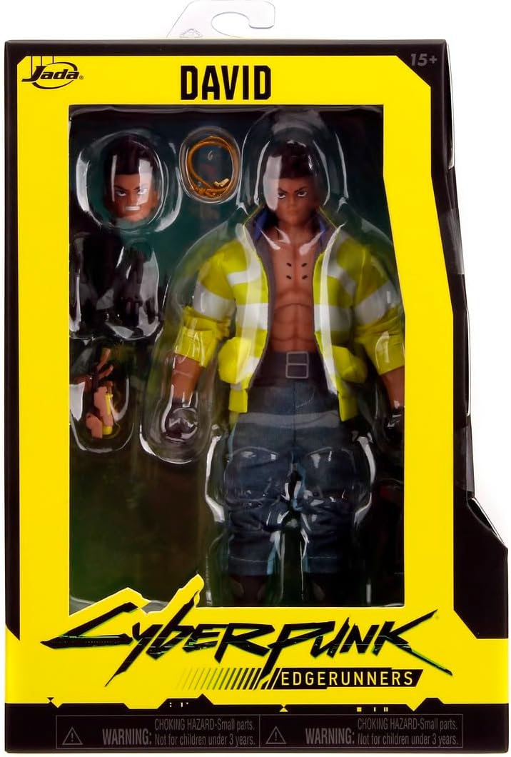Jada Toys Cyberpunk Edgerunners David Figure (17 cm) - Movable Collectible and Action Figure with Alternative Head, Hands and Accessories, for Fans and Collectors from 15 Years