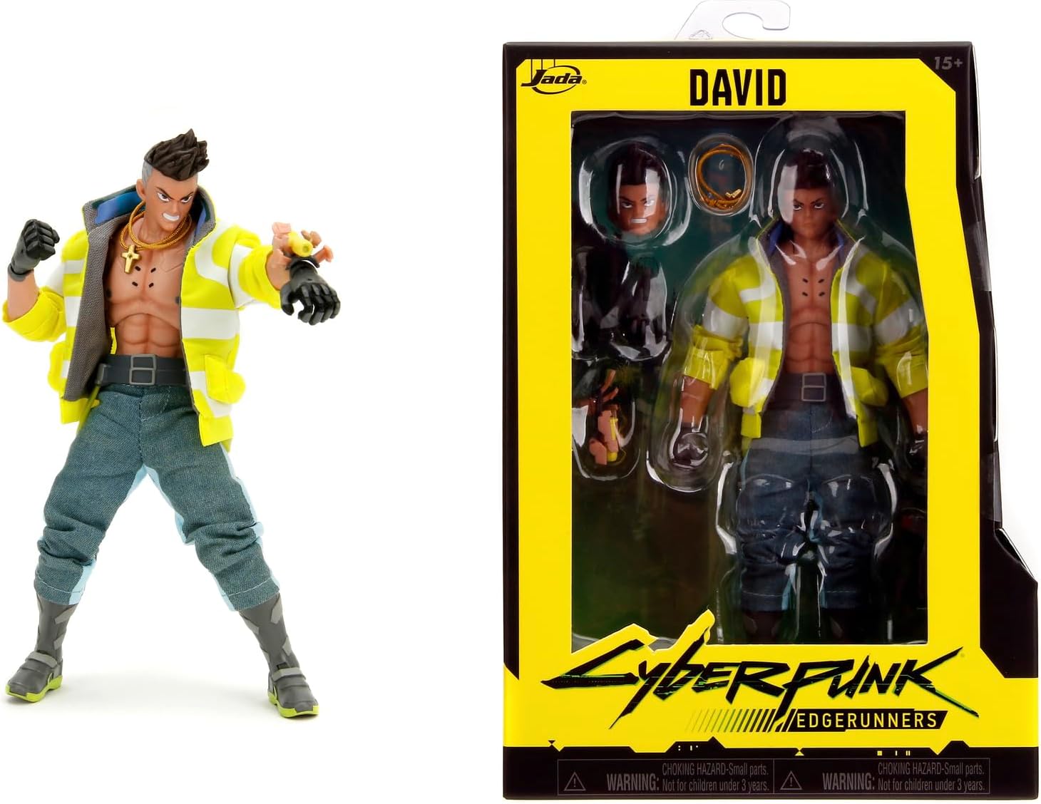 Jada Toys Cyberpunk Edgerunners David Figure (17 cm) - Movable Collectible and Action Figure with Alternative Head, Hands and Accessories, for Fans and Collectors from 15 Years