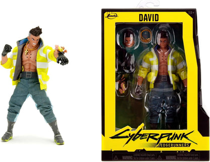 Jada Toys Cyberpunk Edgerunners David Figure (17 cm) - Movable Collectible and Action Figure with Alternative Head, Hands and Accessories, for Fans and Collectors from 15 Years