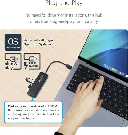 StarTech.com 4-Port USB-C Hub, USB-C to 4x USB-A, Bus Powered, Small Travel Mini Hub, Multi-Port USB 3.0 Splitter, Portable