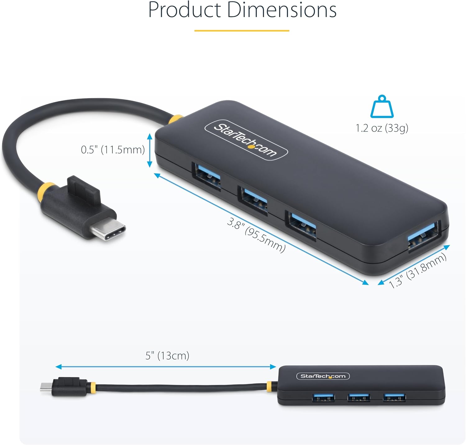 StarTech.com 4-Port USB-C Hub, USB-C to 4x USB-A, Bus Powered, Small Travel Mini Hub, Multi-Port USB 3.0 Splitter, Portable