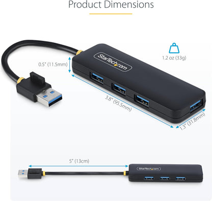 StarTech.com 4-Port USB-A Hub, 5Gbps, Bus Powered, Small Travel Mini Hub, Multi-Port USB 3.0 Splitter, Portable USB Hub