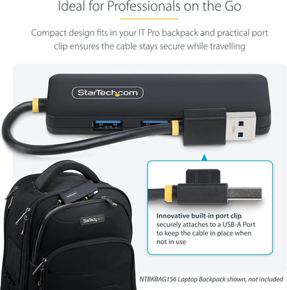 StarTech.com 4-Port USB-A Hub, 5Gbps, Bus Powered, Small Travel Mini Hub, Multi-Port USB 3.0 Splitter, Portable USB Hub
