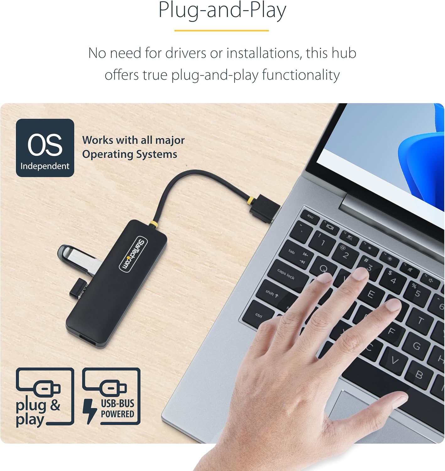 StarTech.com 4-Port USB-A Hub, 5Gbps, Bus Powered, Small Travel Mini Hub, Multi-Port USB 3.0 Splitter, Portable USB Hub