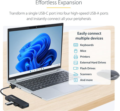 StarTech.com 4-Port USB-A Hub, 5Gbps, Bus Powered, Small Travel Mini Hub, Multi-Port USB 3.0 Splitter, Portable USB Hub