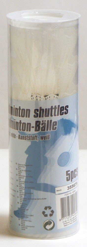 Badminton shuttlecocks, 5 pieces, plastic shuttlecocks, white, BE-45344