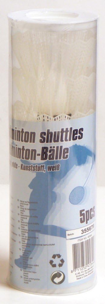 Badminton shuttlecocks, 5 pieces, plastic shuttlecocks, white, BE-45344
