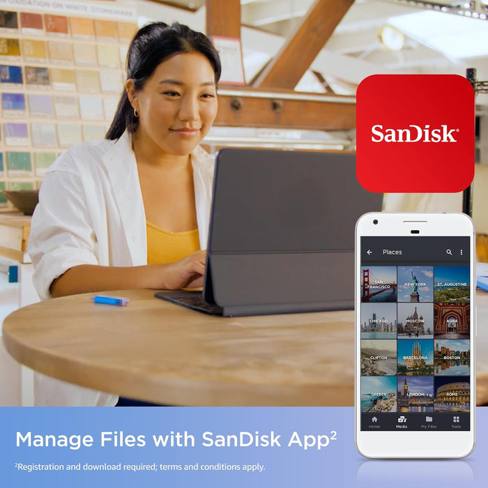 SanDisk Creator Phone Drive 128 GB (For iPhone, iPad, PC & Mac, Lightning & USB Type-C Connectors, up to 90 MB/s transfer, Automatic Backup, Password Protection, 3 Month Adobe Lightroom included