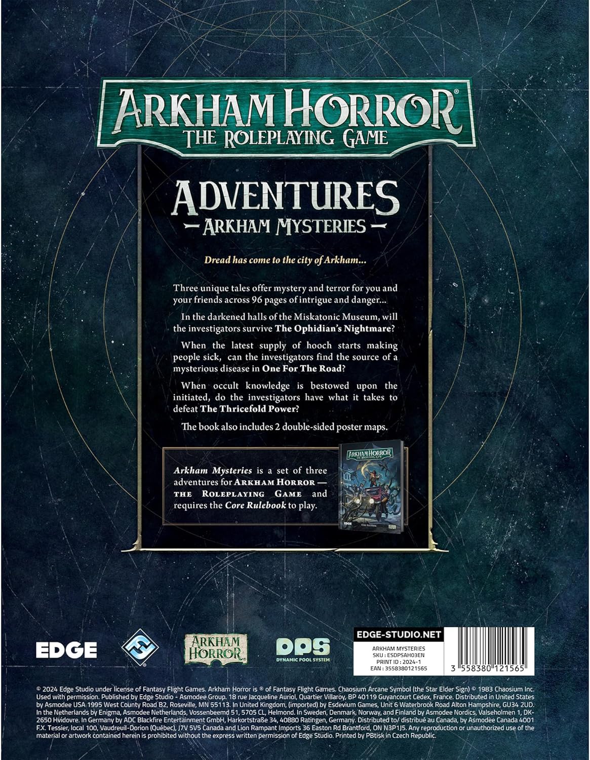Arkham Horror The Roleplaying Game Arkham Mysteries Adventure Book - Three Standalone Scenarios, Immersive RPG for Kids & Adults, Ages 14+, 2-6 Players, 1+ Hour Playtime, Made by Edge Studio