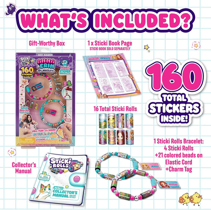 Sky Castle Sticki Rolls Anna & Erin BFF Pack, Wearable Sticker Bracelets, Friendship Bracelets, Collectable Toys