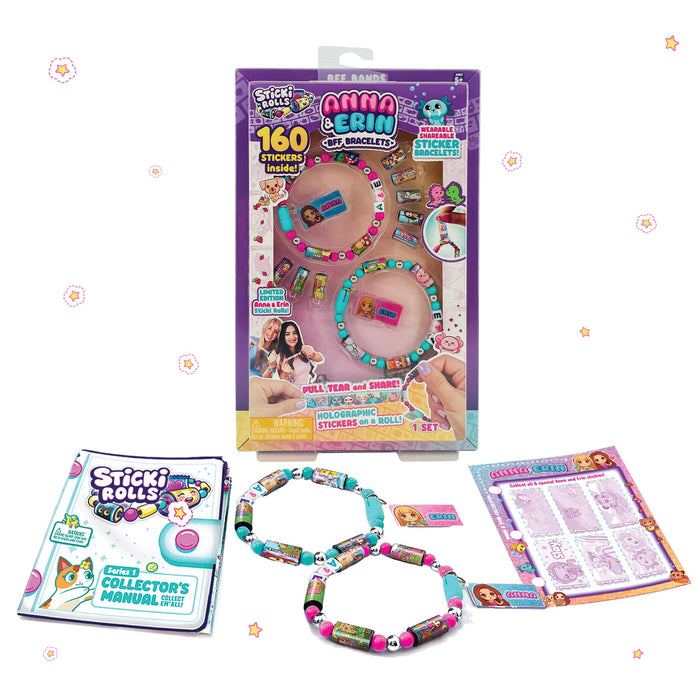Sky Castle Sticki Rolls Anna & Erin BFF Pack, Wearable Sticker Bracelets, Friendship Bracelets, Collectable Toys
